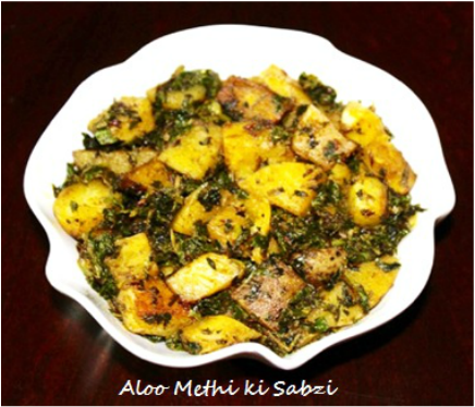 Aloo, Methi ki sabzi / Potatoes with Fenugreek leaves